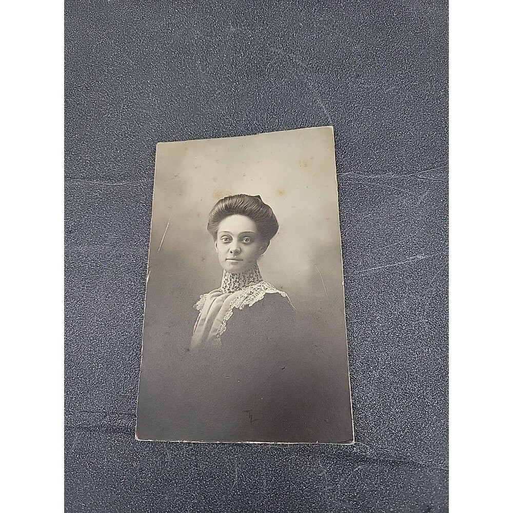 Vtg Antique? Women Photo High Collar Eyes Creepy Scary